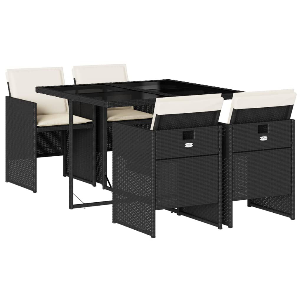 vidaXL 5 Piece Garden Dining Set with Cushions Black Poly Rattan