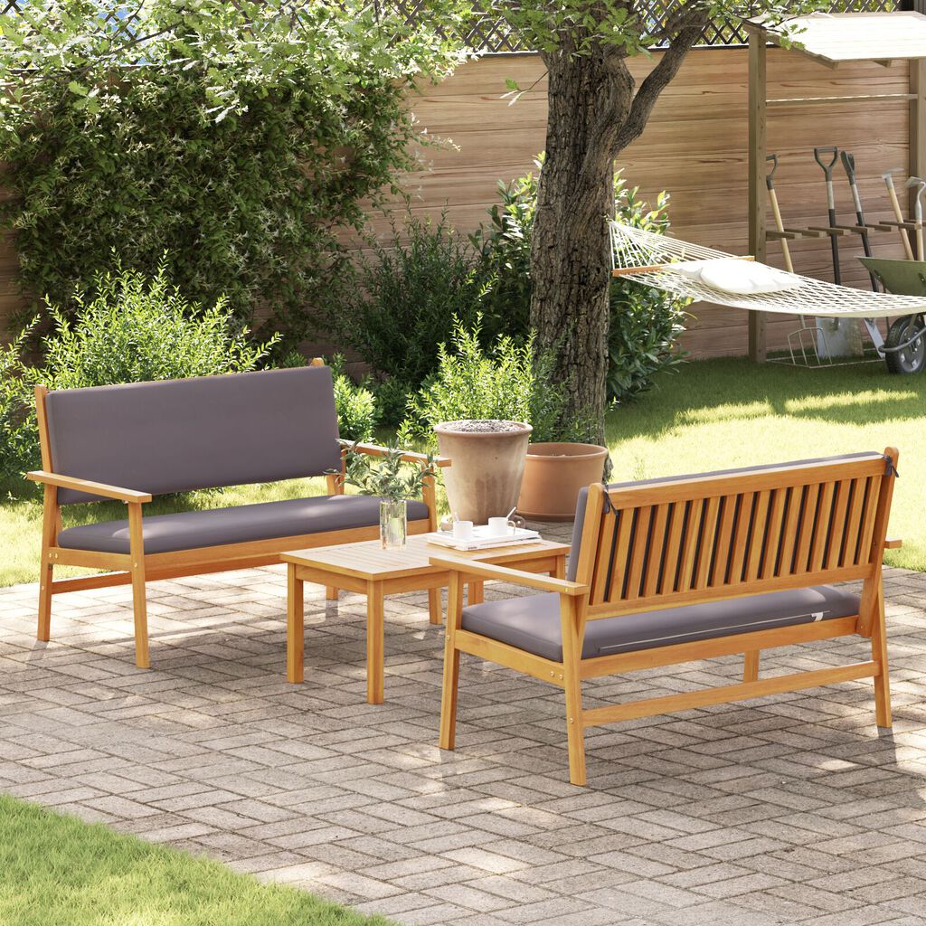 vidaXL 3 Piece Garden Sofa Set with Cushions Solid Wood Acacia