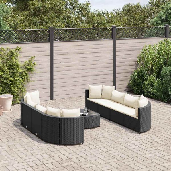 vidaXL 9 Piece Garden Sofa Set with Cushions Black Poly Rattan