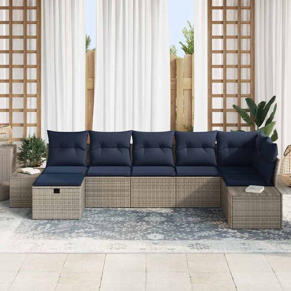 vidaXL Garden Sofa Set with Cushion 7 pcs Grey Poly Rattan