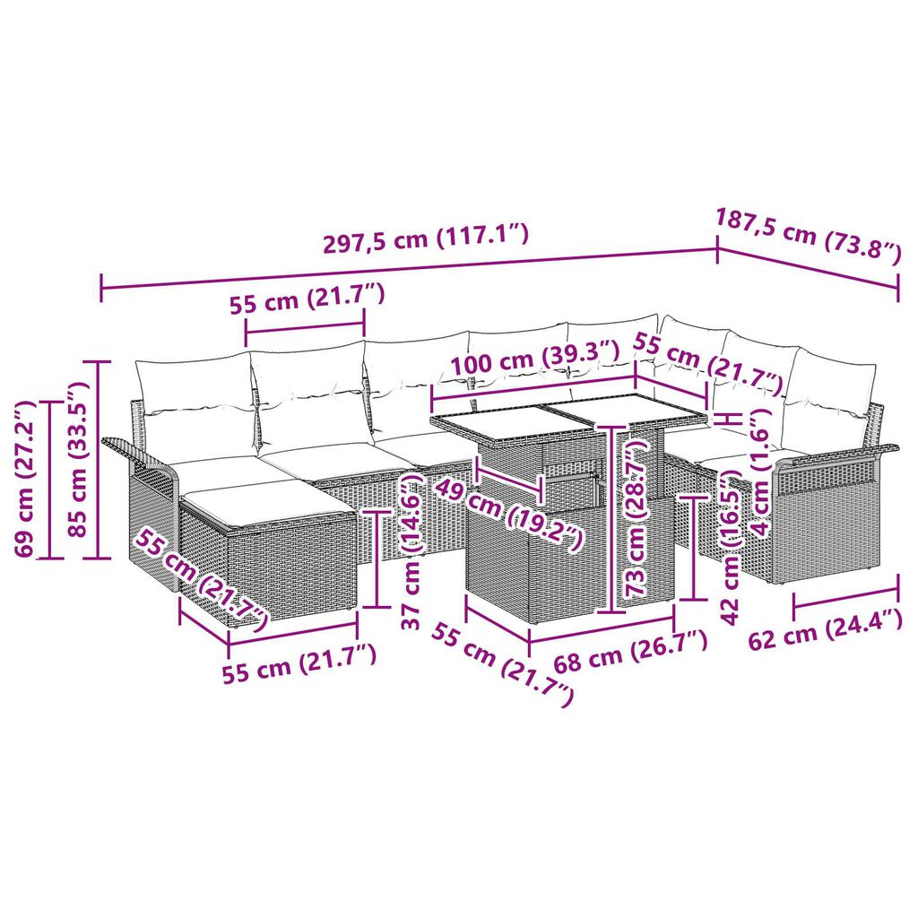vidaXL 9 Piece Garden Sofa Set with Cushions Black Poly Rattan