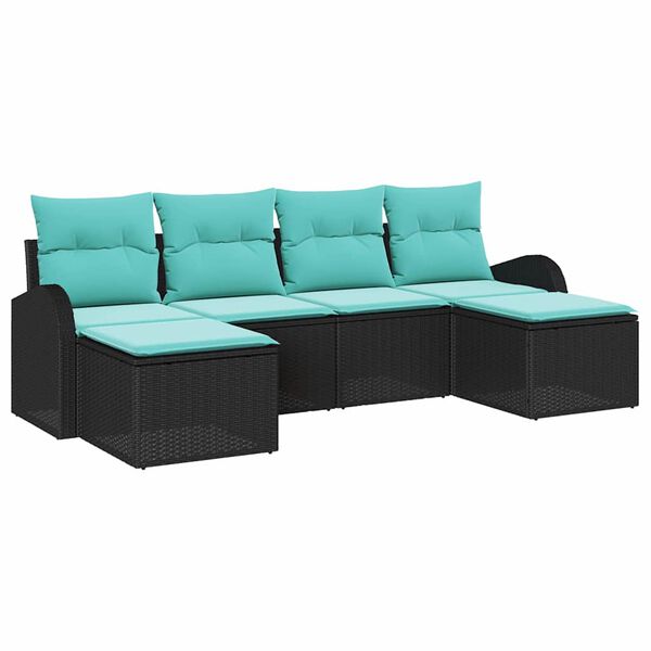 vidaXL Sofa Set with Cushion 6 pcs Black and Turquoise Poly Rattan