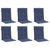 vidaXL Lowback Chair Cushions 6 pcs Navy Blue Fabric
