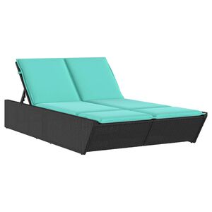 vidaXL Double Sun Lounger with Cushions Black Poly Rattan