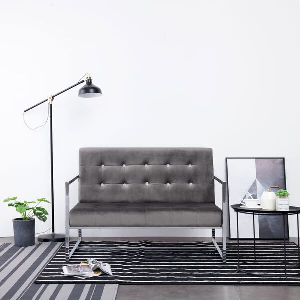 vidaXL 2-Seater Sofa with Armrests Dark grey Chrome and Velvet