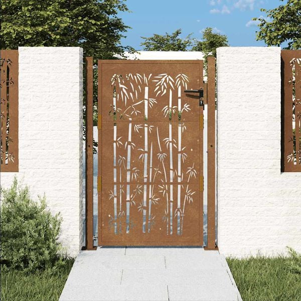 vidaXL Garden Gate 100x125 cm Corten Steel Bamboo Design