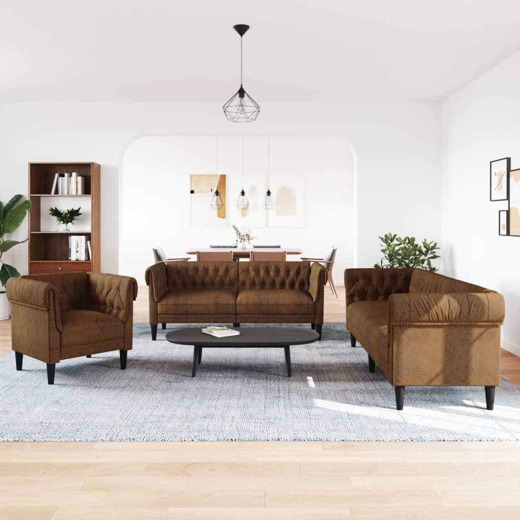 vidaXL 3 Piece Sofa Set Brown Fabric