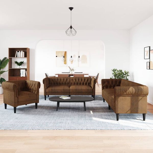 vidaXL 3 Piece Sofa Set Brown Fabric