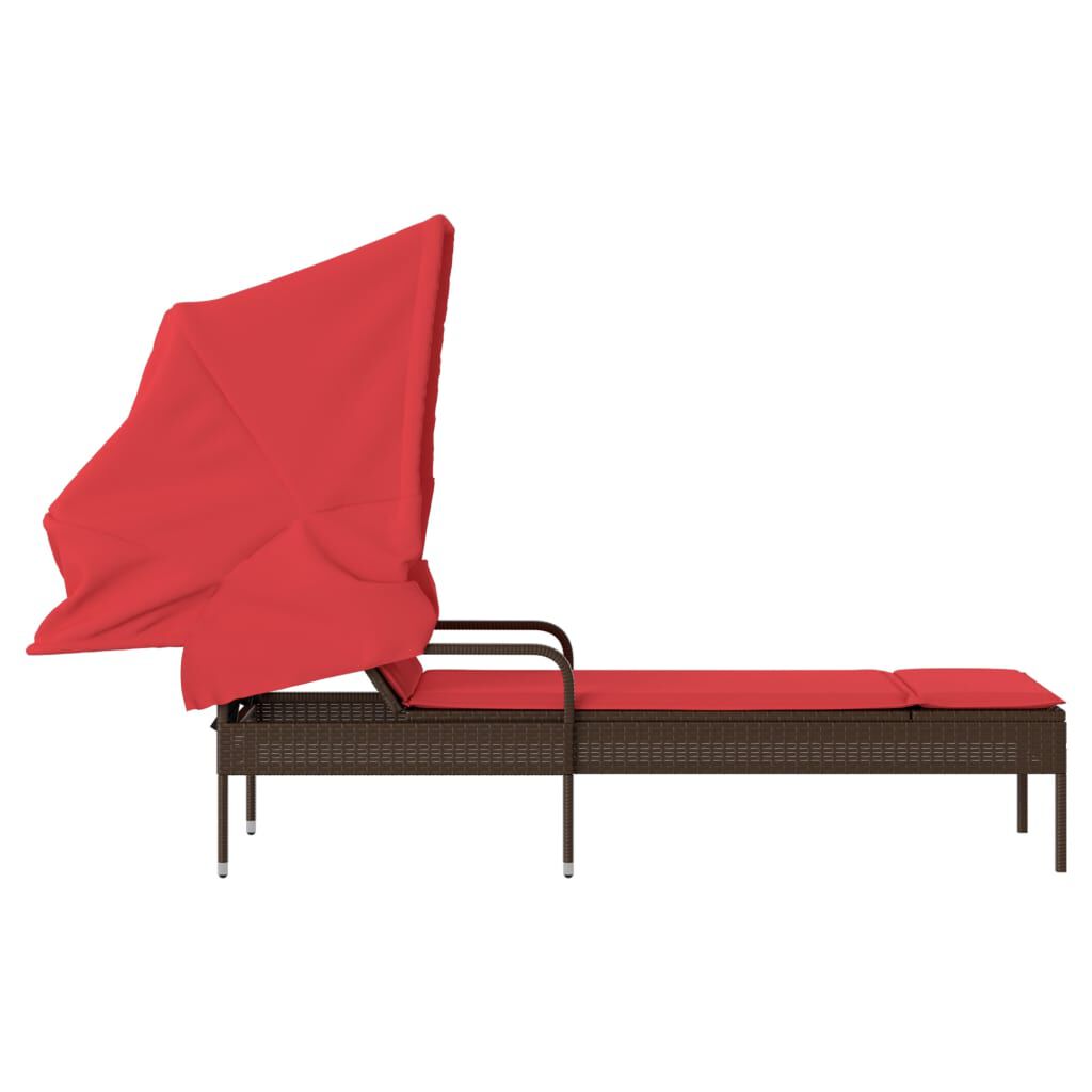 vidaXL Sun Lounger with Canopy Brown Poly Rattan