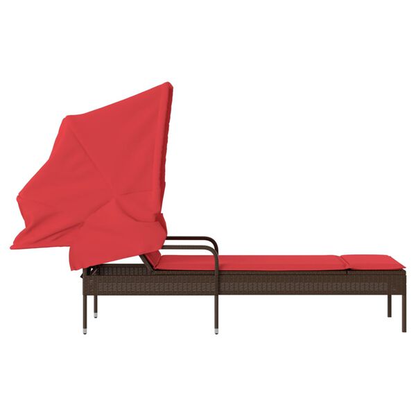 vidaXL Sun Lounger with Canopy Brown Poly Rattan