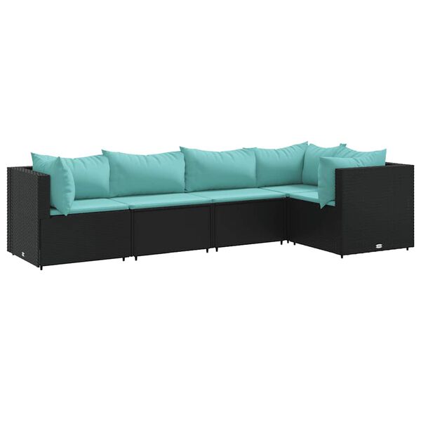 vidaXL 5 Piece Garden Lounge Set with Cushions Black Poly Rattan