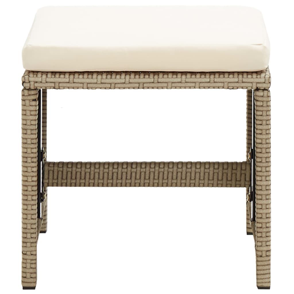 vidaXL Garden Stools 2 pcs with Cushions Poly Rattan Beige