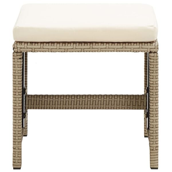 vidaXL Garden Stools 2 pcs with Cushions Poly Rattan Beige