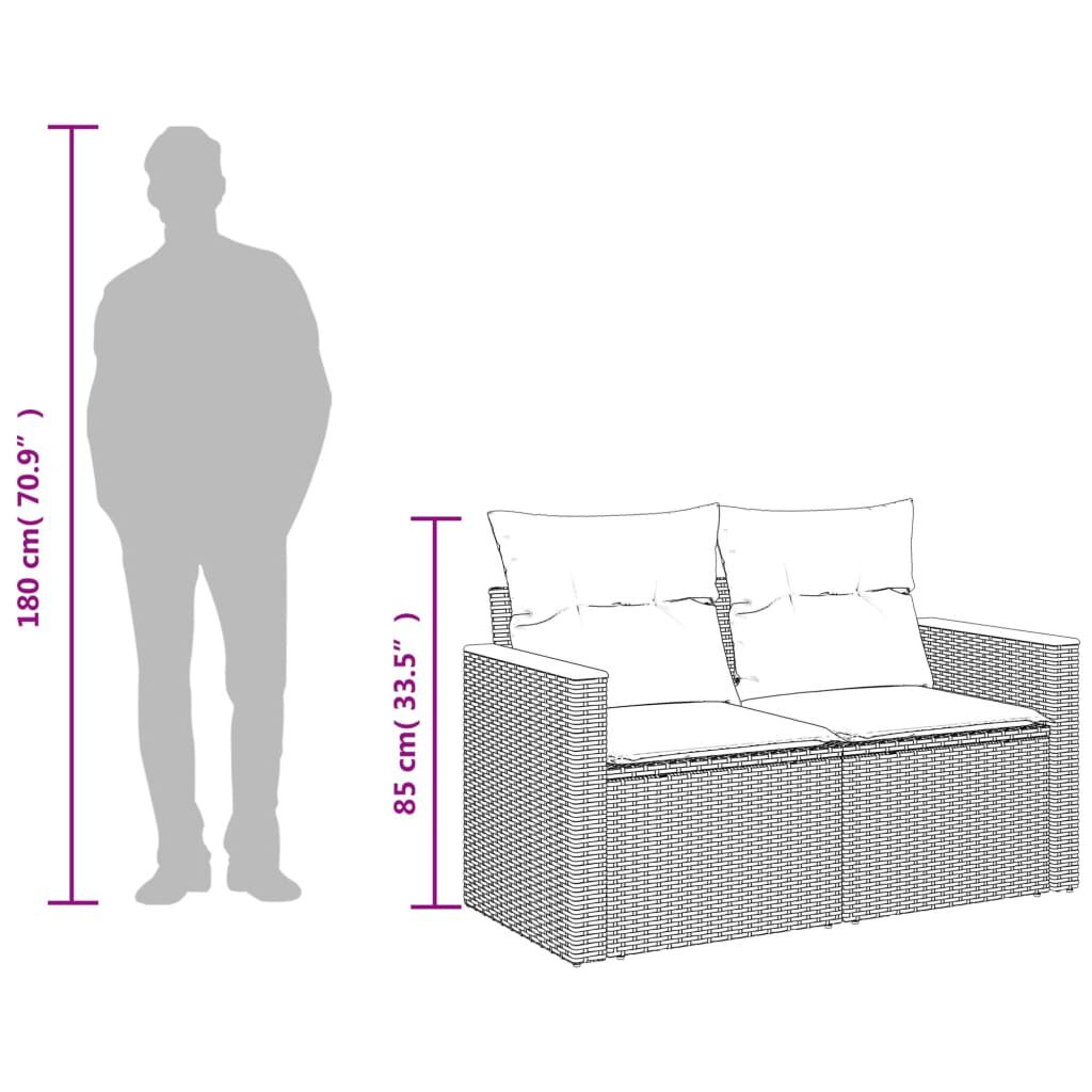 vidaXL Garden Sofa with Cushions 2-Seater Grey Poly Rattan