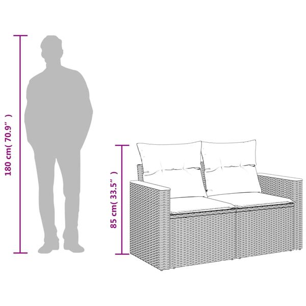 vidaXL Garden Sofa with Cushions 2-Seater Grey Poly Rattan