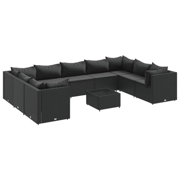 vidaXL 10 Piece Garden Lounge Set with Cushions Black Poly Rattan