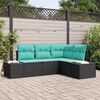 vidaXL Garden Sofa Set with Cushion 4 pcs Black Poly Rattan