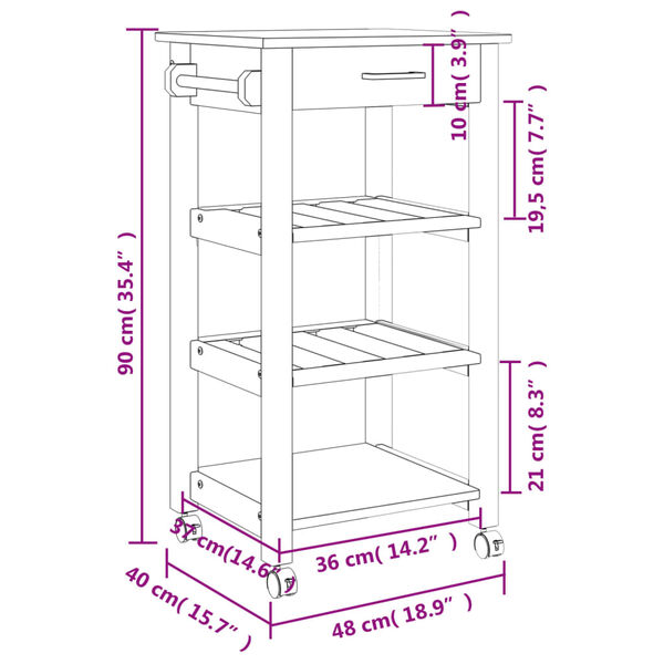 vidaXL Kitchen Trolley MONZA 48x40x90 cm Solid Wood Pine