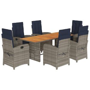 vidaXL 7 Piece Garden Dining Set with Cushions Beige Poly Rattan