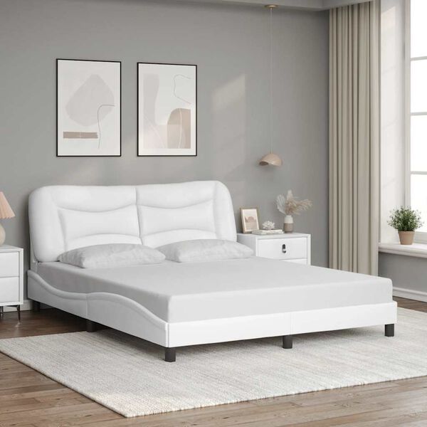 vidaXL Bed Frame without Mattress "Hvar" White 152x203 cm Queen Faux Leather
