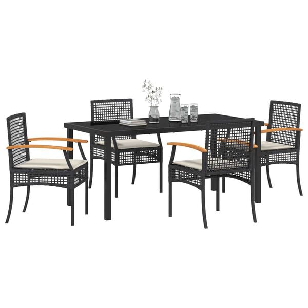 vidaXL Garden Dining Set 5 pcs Black Poly Rattan