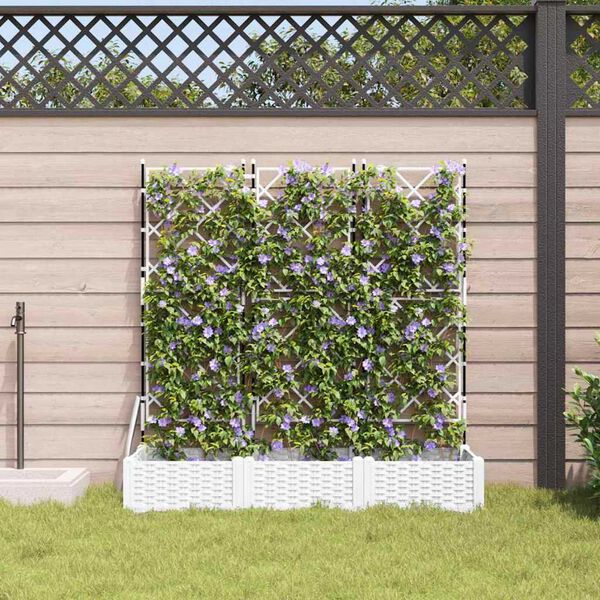 vidaXL Garden Planter with Trellis 3 pcs White 120x40x125.5 cm