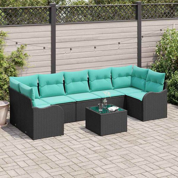 vidaXL Garden Sofa Set with Cushion Manual 8 pcs Black and Turquoise
