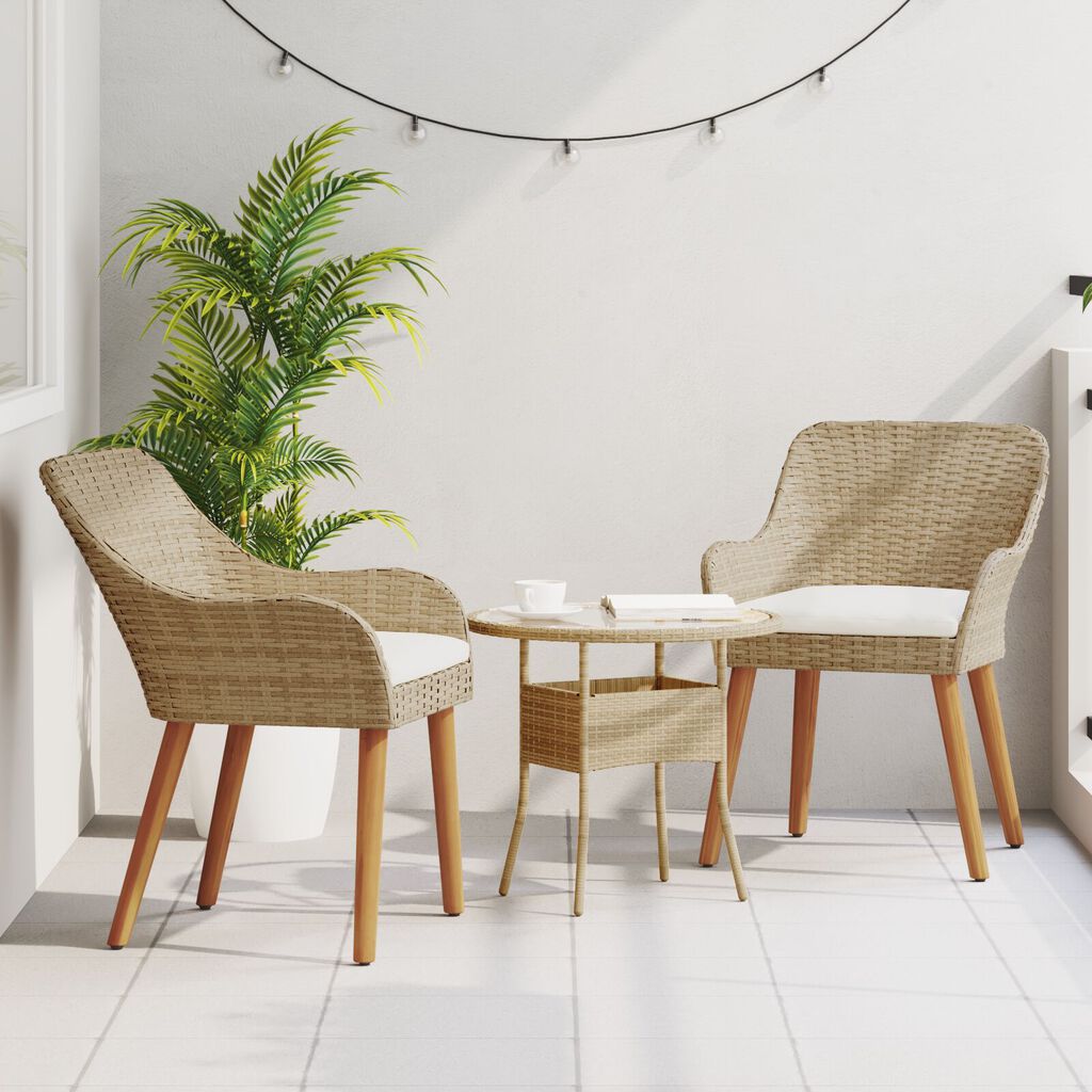 vidaXL Garden Chairs with Cushions 2 pcs Beige Poly Rattan