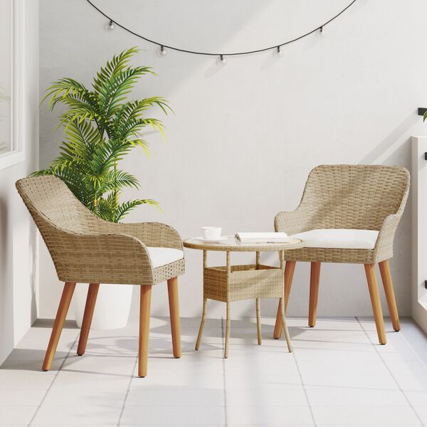 vidaXL Garden Chairs with Cushions 2 pcs Beige Poly Rattan