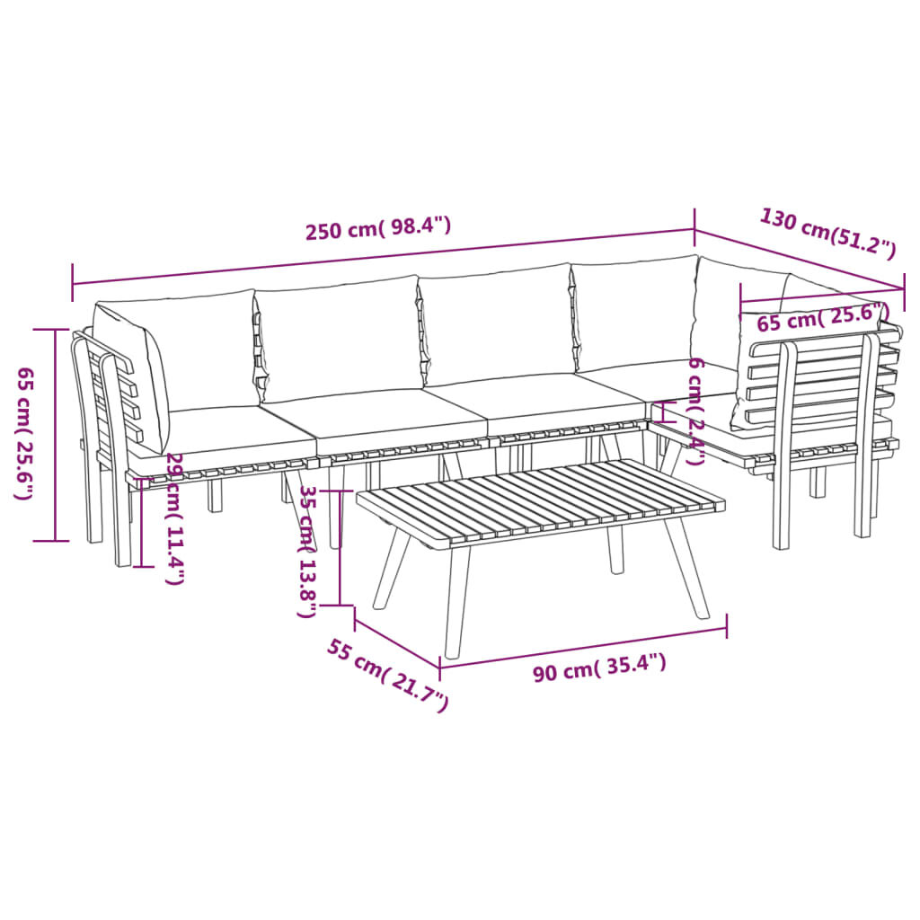 vidaXL 6 Piece Garden Lounge Set with Cushions Solid Wood Acacia