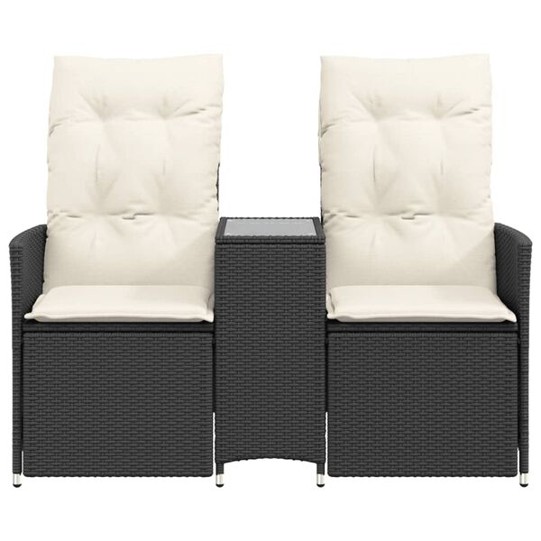 vidaXL Reclining Garden Sofa 2-Seater with Table Black Poly Rattan