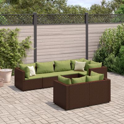 vidaXL 7 Piece Garden Lounge Set with Cushions Brown Poly Rattan