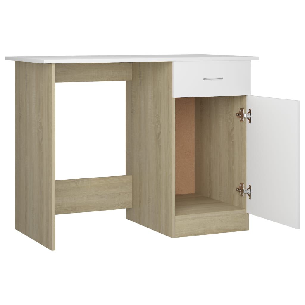 vidaXL Desk White and Sonoma Oak 100x50x76 cm Engineered Wood