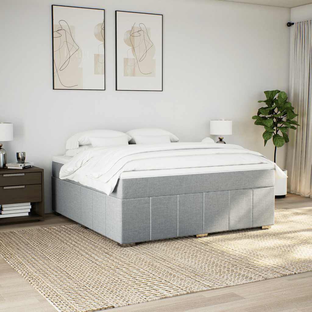 vidaXL Box Spring Bed with Mattress Light Grey California King Fabric