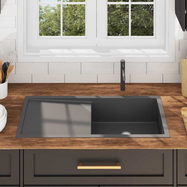 vidaXL Handmade Kitchen Sink Black Stainless Steel