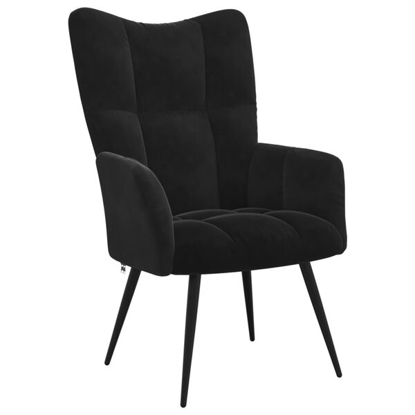 vidaXL Relaxing Chair with a Stool Black Velvet