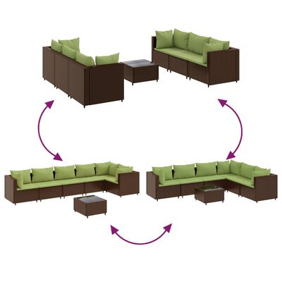 vidaXL 7 Piece Garden Lounge Set with Cushions Brown Poly Rattan