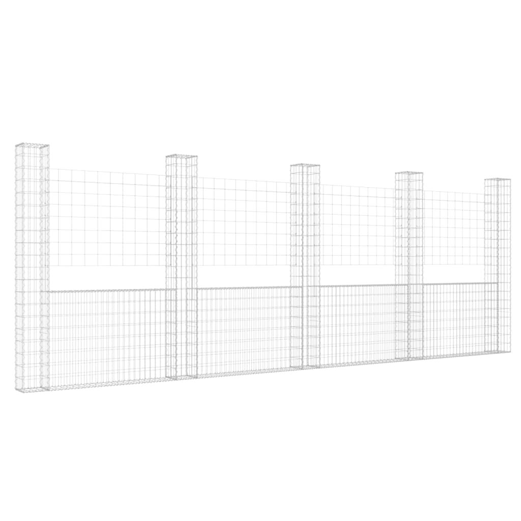 vidaXL U-shape Gabion Basket with 5 Posts Iron 500x20x200 cm