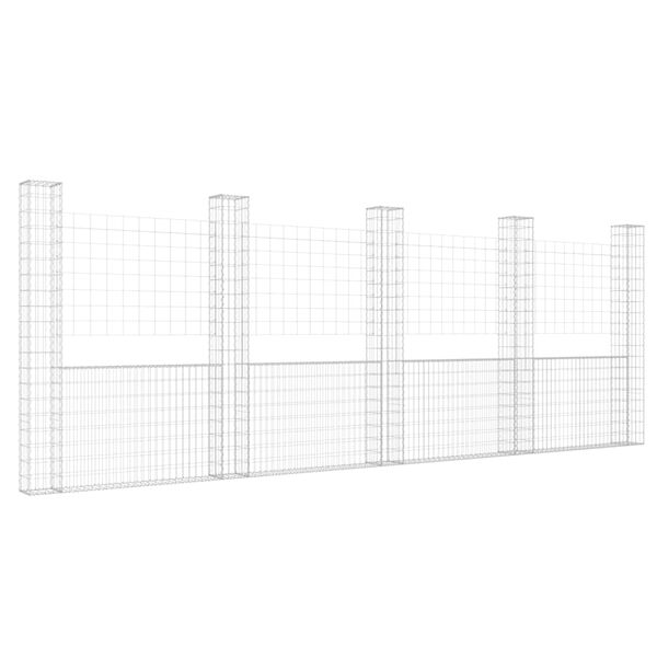 vidaXL U-shape Gabion Basket with 5 Posts Iron 500x20x200 cm