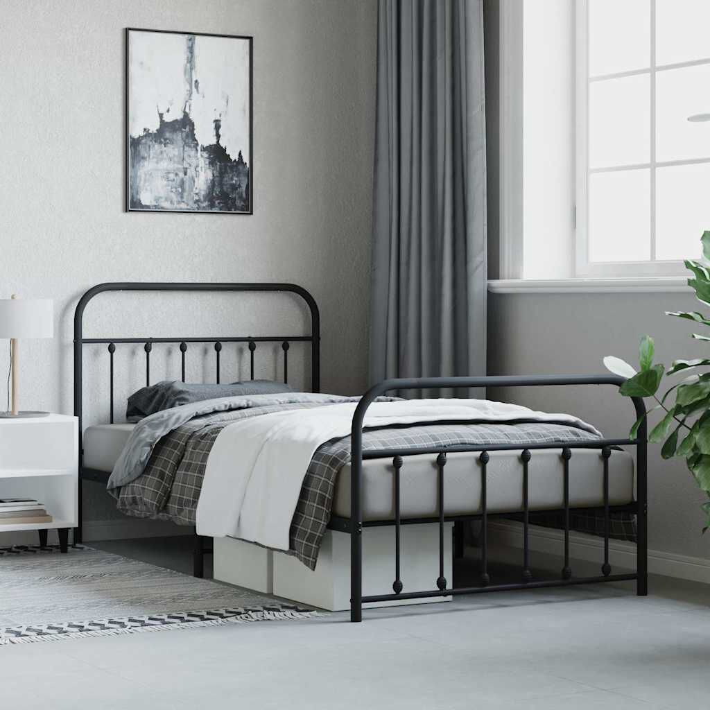 vidaXL Metal Bed Frame without Mattress with Footboard Black 100x200cm