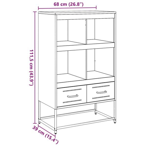 vidaXL Highboard Black 68.5x39x111.5 cm Steel