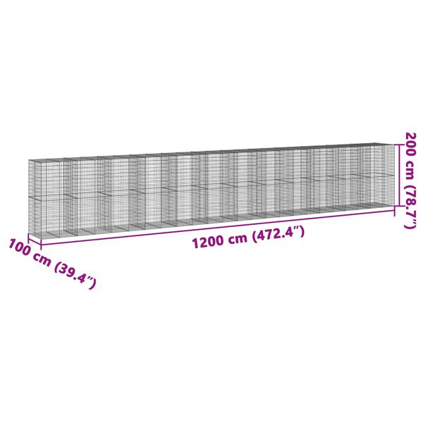 vidaXL Gabion Basket with Cover 1200x100x200 cm Galvanised Iron