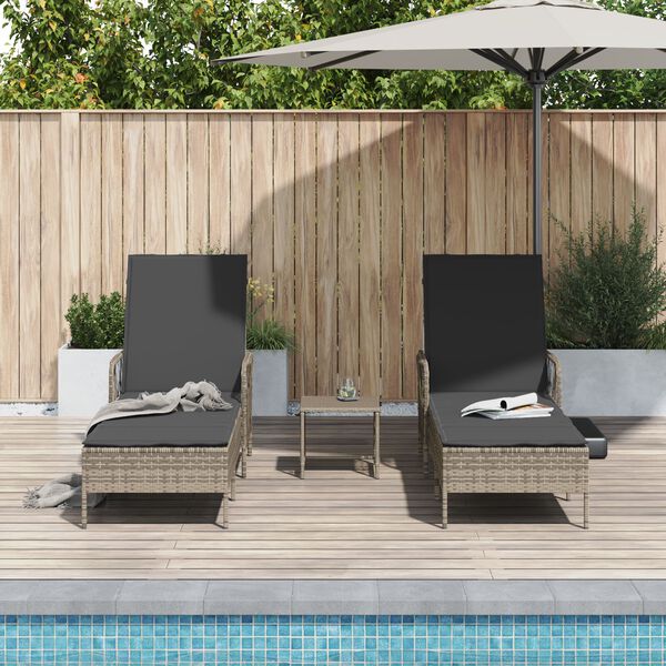 vidaXL Sun lounger Reclining 2 pcs Grey 35 x 35 x 32cm Poly Rattan