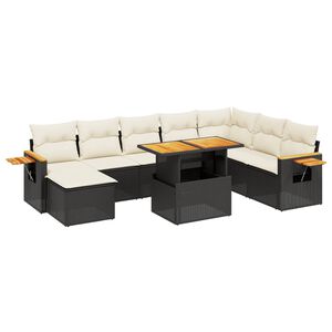 vidaXL 9 Piece Garden Sofa Set with Cushions Black Poly Rattan