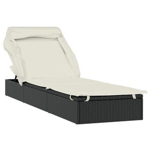 vidaXL Sunbed with Foldable Roof Black 213x63x97 cm Poly Rattan