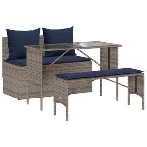 vidaXL 3 Piece Garden Dining Set with Cushions Grey Poly Rattan
