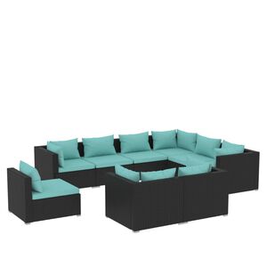 vidaXL 9 Piece Garden Lounge Set with Cushions Poly Rattan Black