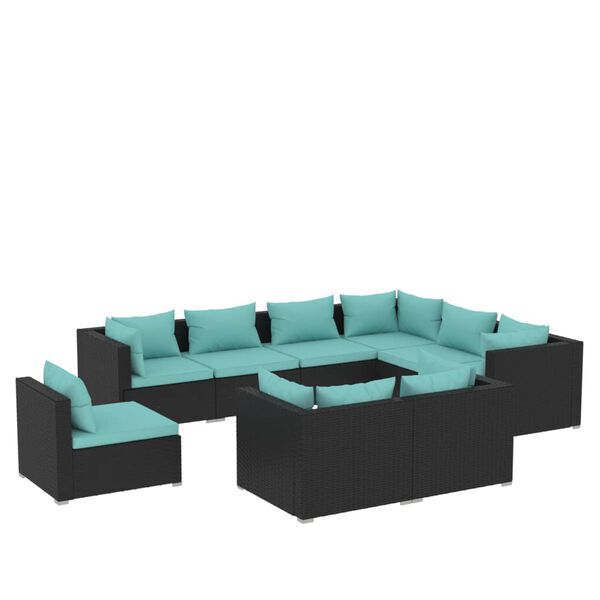 vidaXL 9 Piece Garden Lounge Set with Cushions Poly Rattan Black