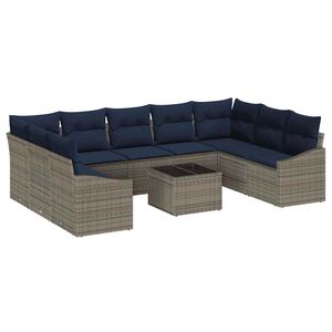 vidaXL Sofa Set with Cushion 10 pcs Grey Poly Rattan