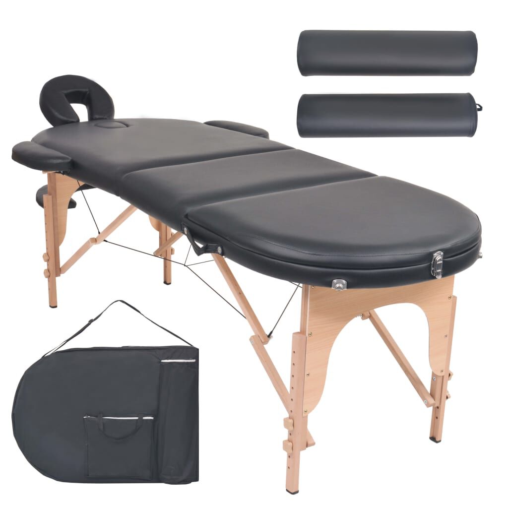 vidaXL Folding Massage Table 4 cm Thick with 2 Bolsters Oval Black